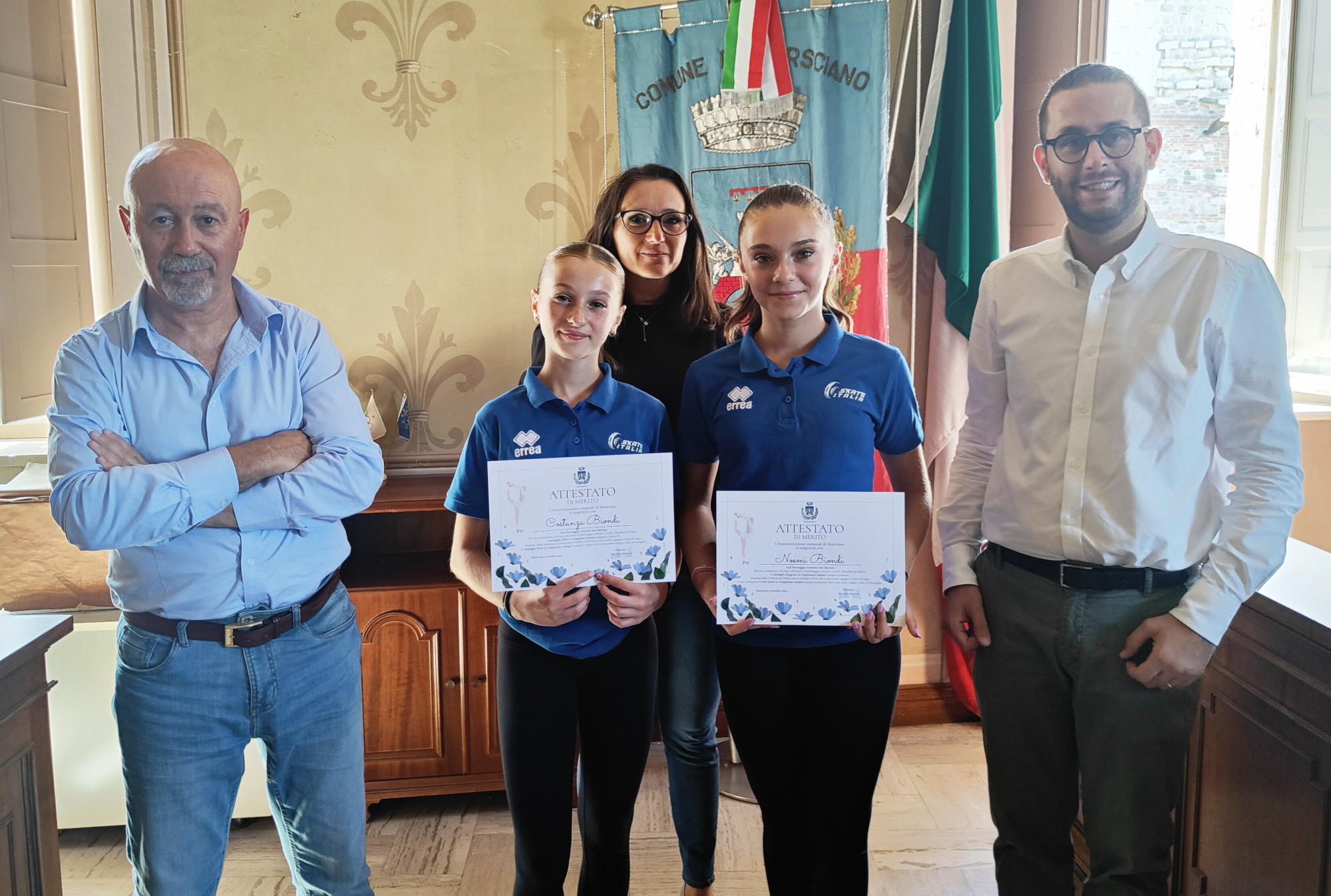 Costanza e Noemi Biondi, campionesse di pattinaggio artistico, ricevute in Municipio dall’Amministrazione comunale 