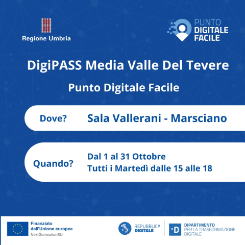 Il servizio DigiPASS a Marsciano aperto ad ottobre tutti i martedì pomeriggio 